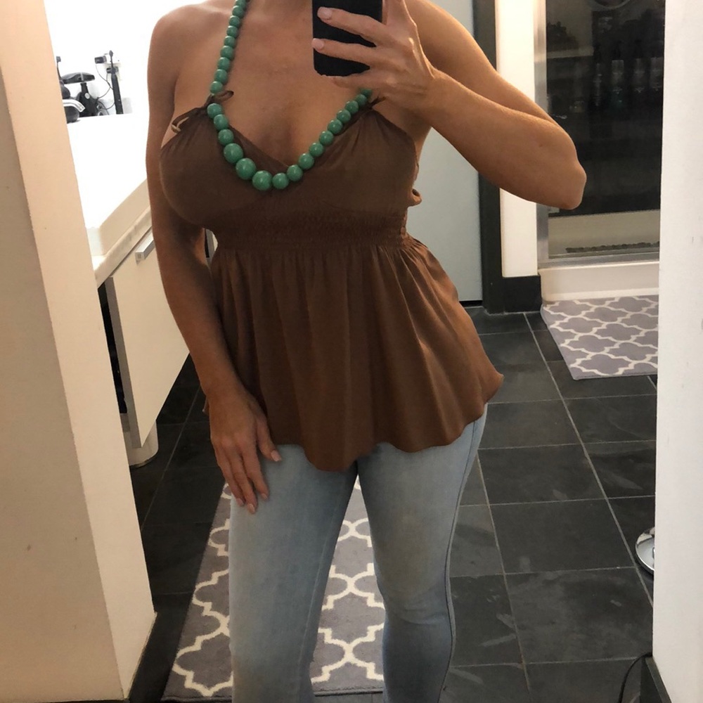 Brown blouse w/ beads - Picture 1 of 3